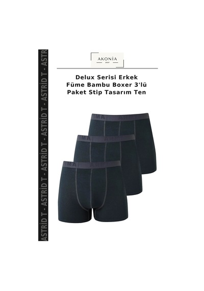 Astrid T Delux Serisi Erkek Füme Bambu Boxer 3'lü Paket Stip Tasarım Ten Çok Renkli