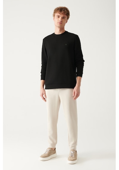 Avva Erkek Siyah Sweatshirt Bisiklet Yaka Esnek Yumuşak Doku İnterlok Kumaş Standart Fit Normal Kesim B001100 Siyah