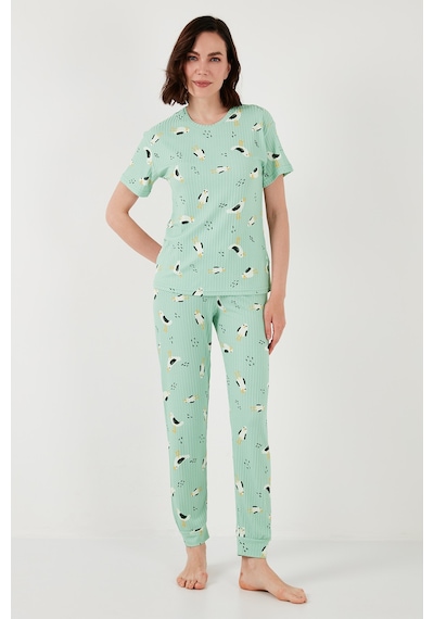 Lela Regular Fit Kısa Kollu Bayan Pijama Takımı 65740104 Mint