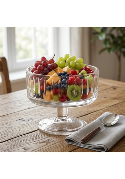 Pupa Model El Yapımı Ayaklı Cam Sunum Kasesi - Üfleme Cam Şeffaf Salata, Meyve Ve Meze Kasesi 11.5x13.5 Cm Çok Renkli