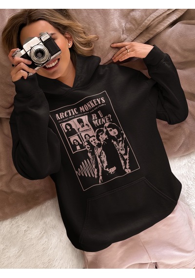 Sevbano Arctic Monkeys Rock Metal Müzik Grubu Baskılı Unisex Oversize Hoo Siyah