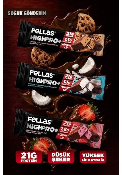 Fellas Çikolata Kaplı Highpro Protein Bar 50gr Deneme Paketi 3'lü