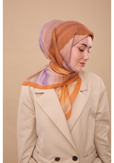 Silk Home Olinda İpek Eşarp 47005-17 Koyu Turuncu, Vizon, Lila, Kiremit