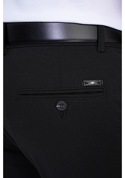 Comfort Fit Yan Cep Pamuklu Dokulu Siyah Pantolon P 1219