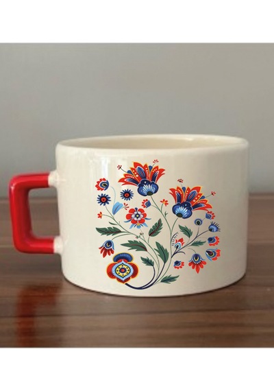 Ebru Deseni Baskılı Fincan Kupa Bardak - Seramik Çay, Kahve Hediyelik Bardağı Beyaz