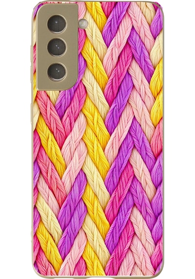 Samsung Galaxy S21 Fe Uyumlu Mor Sarı Örgü Baskılı Silikon Kılıf Renkli