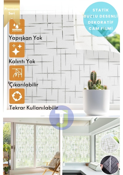 Technojet Statik Buzlu Desenli Cam Kaplama Filmi Duşa Kabin Ofis Balkon Dekorasyon Folyo 60cmx100cm Tk2010