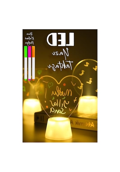 Neon Yazı Tahtası, 3 Kalemli 3'lü Led Mum İle Yazılıp Silinebilir 10c