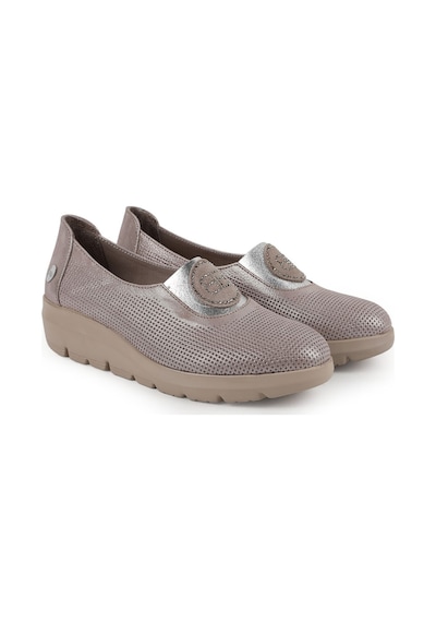 Mamma Mia Kadın Günlük Ayakkabı Hakiki Deri Lazer Kesim Delikli Taş Detaylı Dolgu Taban Slip-on 26y-825 Vizon