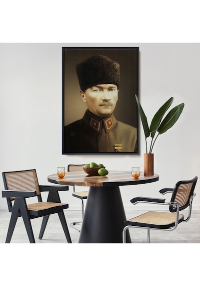 Çerçeveli Atatürk Portre Tablosu Mustafa Kemal Atatürk Dikdörtgen Dekoratif Kanvas Tablo-61