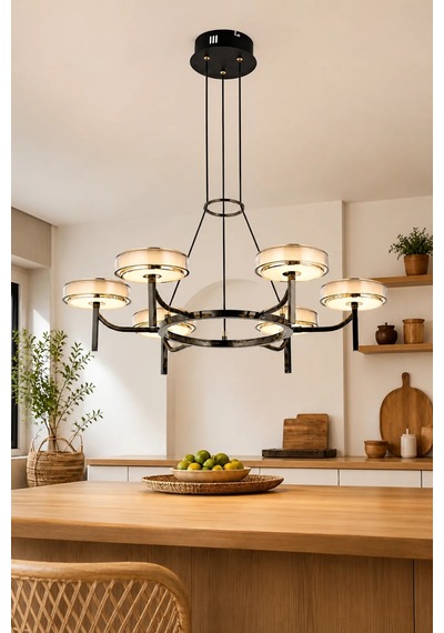 6'lı Modern Premium 3 Renkli Ledli Sarkıt Avizesi Salon Mutfak Oturma Odası Şık Modelleri 70cm 20w Beyaz