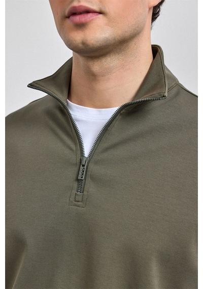 Backandbond Haki Regular Fit Yarım Fermuarlı Sweatshirt