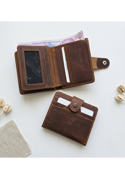 Passtell % Hakiki Deri Minimalist Yeni Erkek Cüzdan Ve Kredi Kartlık Taba