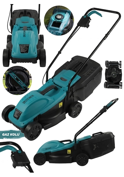 Steiner 1200w Elektrikli Bakır Sargılı Tekerlekli Çim Biçme Makinesi Mavi 30 Litre Toplama Torbalı