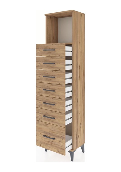 Arges Dolap Tek Raflı 7 Çekmeceli 44x30x182 Çam-çam Çam