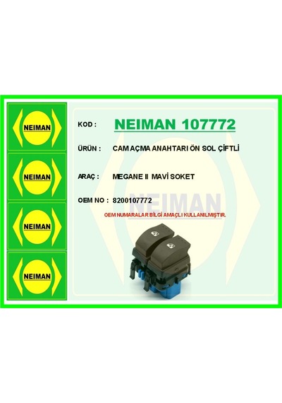 Bescher Cam Açma Anahtarı Ön Sol Çiftli Megane Iı Mavi Soket Neıman 107772 8200107772