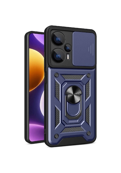 Poco F5 Kılıf Magnetik Standlı Kamera Korumalı Hptk Sürgülü Vega Kapak - Siyah Siyah