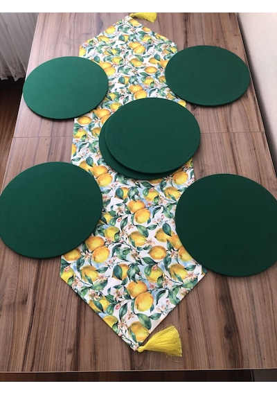 Vintage Limonlar Desenli Runner & Supla Çok Renkli