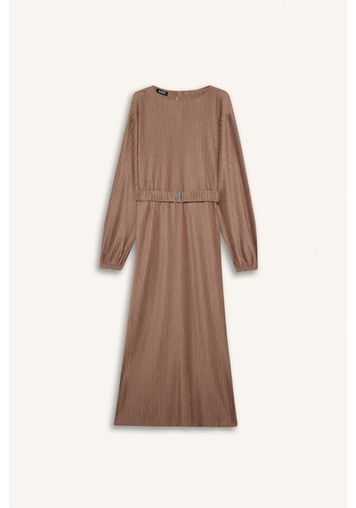 DeFacto Regular Fit Pilise Uzun Kollu Maxi Tesettür Elbise E1952AX25SPBG267