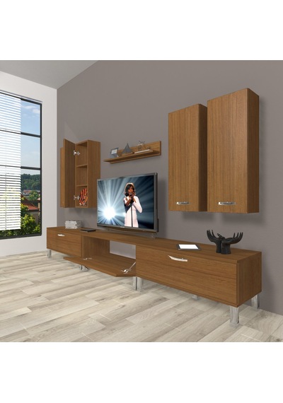 Decoraktiv Eko 8d Slm Krom Ayaklı Tv Ünitesi Tv Sehpası - Naturel Ceviz
