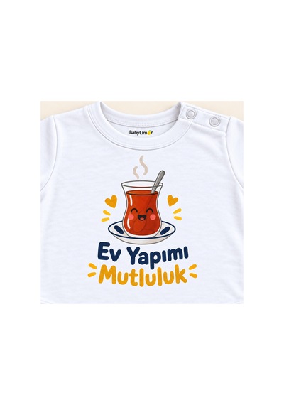Babylimon Ev Yapımı Mutluluk Beyaz Kısa Kollu Çıtçıtlı Bebek Zıbını Beyaz - Ev Yapımı Mutluluk - 928161966 Beyaz - Ev Yapımı Mutluluk