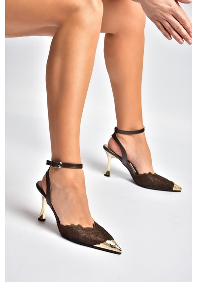 Fox Shoes Y752093806 Kahverengi Dantel İnce Galveniz Topuklu Kadın Ayakkabı