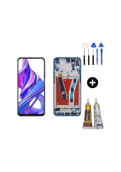 Te Huawei Y9 Prime 2019 Uyumlu Çıtalı Lcd Ekran Dokunmatik Mavi + Montaj Seti