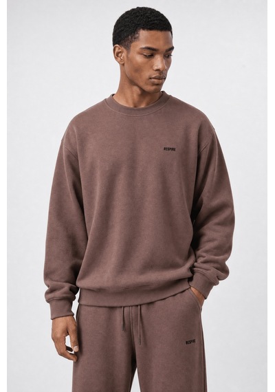 Erkek Respire Basic Oversize Sweatshirt Kakao Kahverengi