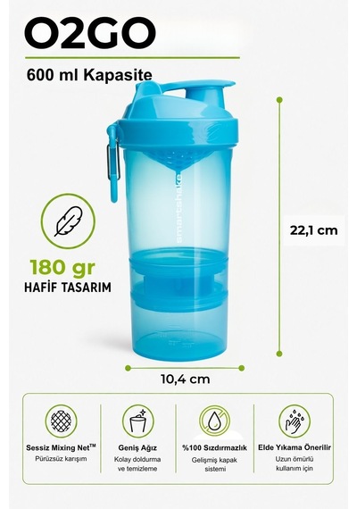 Smartshake Original2go Serisi 600 Ml Neon Mavi Protein Shaker