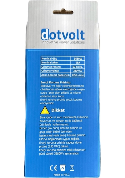 Dotvolt Üçlü 1.5 Metre Kablolu Akım Korumalı Priz Beyaz Anahtarlı Surge Hunter 1050 Joule