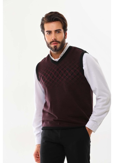 Pelikan Erkek Çizgili V Yaka Süveter 9606 Bordo