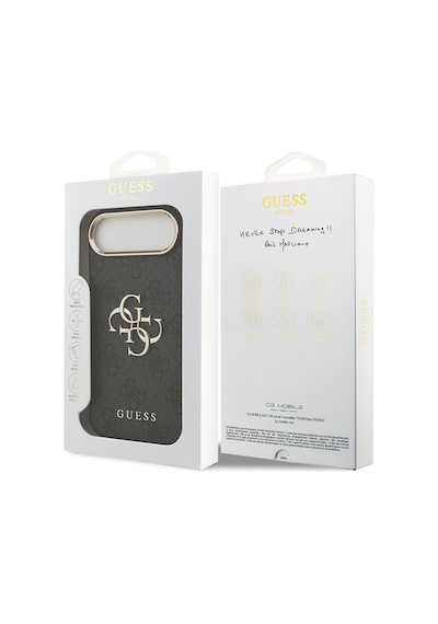 Apple Uyumlu iPhone 17 Air Kılıf Guess Lisanslı Gold Metal Kamera Çerçeve Metal Büyük 4g Yazı Logolu Kapak Siyah
