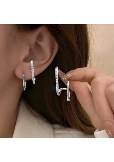 Vip Özel Seri Zirkon Taşlı İkili Görünümlü Tasarım Silver Küpe