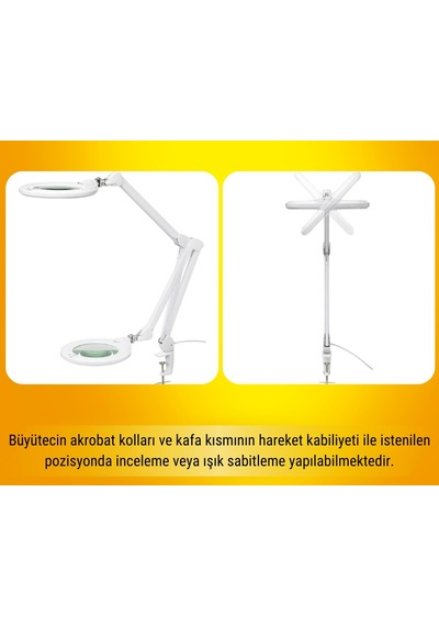 Luma Led Işıklı Masaüstü Ayaklı Büyüteç Geniş Mercekli, Ayarlanabilir Işık
