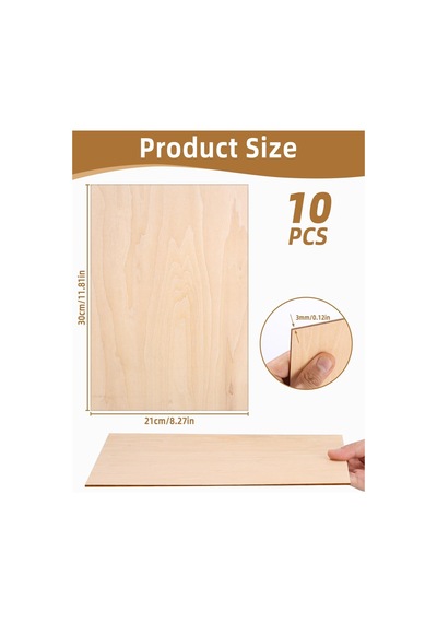 Ayrex Ihlamur Kontrplak 3 Mm, 10'lu Paket A4 30 X 21 Cm - Dıy Ahşap İşleri, Model Yapımı, Dekorasyon Ve Tablo İçin
