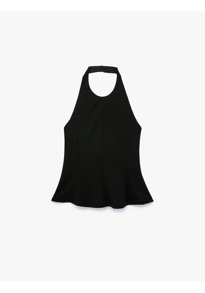 Koton Slim Fit Bel Vurgulu Halter Yaka Kolsuz Peplum Bluz Siyah 6sal30289ık