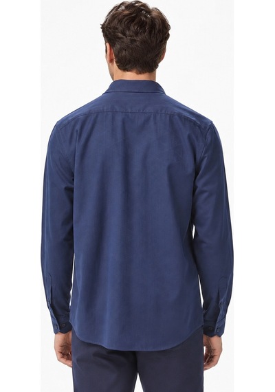 Lacoste Mens Slim Fit Navy Cotton Shirt Dar Kesim Pamuklu Erkek Gömlek Lacivert