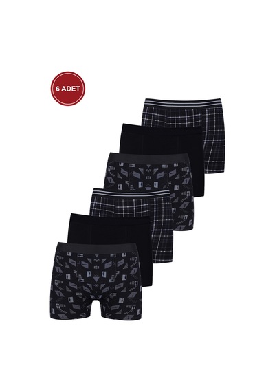 Koza İç Giyim Erkek 6'lı Pamuklu Likralı Boxer Ko9003bx.06 Siyah - Füme Koza İç Giyim Erkek 6'lı Pamuklu Likralı Boxer Ko9003bx.06 Siyah - Füme