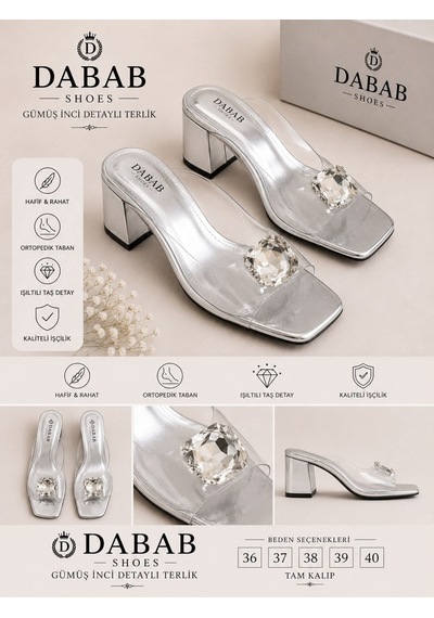 Dabab Shoes Andy Kadın Şeffaf Bantlı Taş Tokalı Kare Burunlu Gümüş 7 Cm Kalın Topuklu Terlik Dabab Shoes Andy Kadın Şeffaf Bantlı Taş Tokalı Kare Burunlu Gümüş 7 Cm Kalın Topuklu Terlik