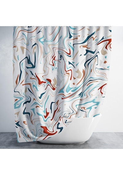 Banyo Duş Perdesi Çok Renkli Desen Dijital Baskılı Banyo Perdesi, Tek Kanat C Halkalı-180x200 Cm Çok Renkli