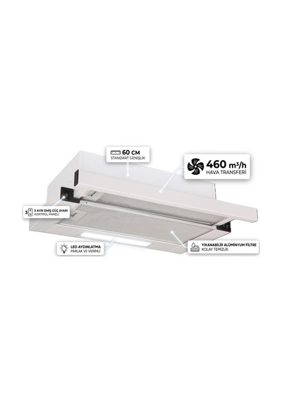 Tecna 8960 Beyaz Sürgülü Aspiratör 460 M3/SA Emiş Gücü