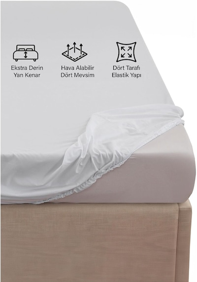 Ranforce Beyaz Pamuklu Tek / Çift Kişilik Battal Tam Kenar Lastikli Çarşaf 14 Renk Fıtted Beyaz