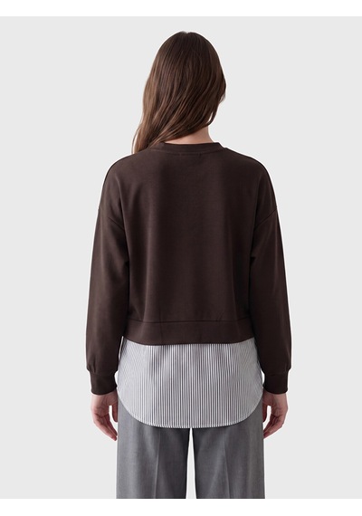 Lcw Modest Kahverengi Soft Touch Çizgili Kadın Sweatshirt Tunik
