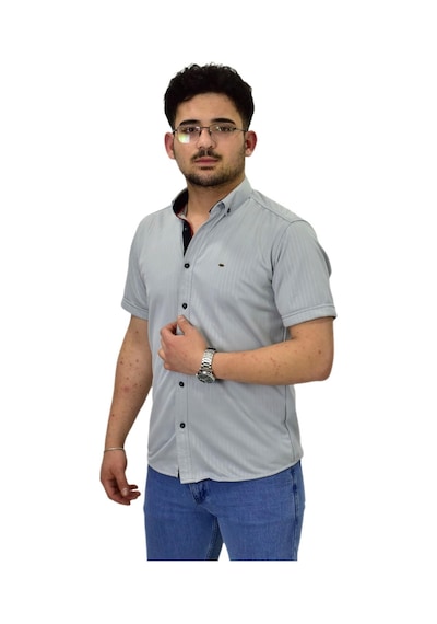 Erkek Spor Silim Fit Kısa Kol Gömlek Bgl-st04480 Gri