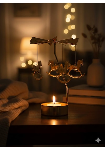 Twirl Candle Dekoratif Dönen Mumluk, Metal, Gold, 10 X 10 Cm, Atlı Karınca Temalı Çok Renkli