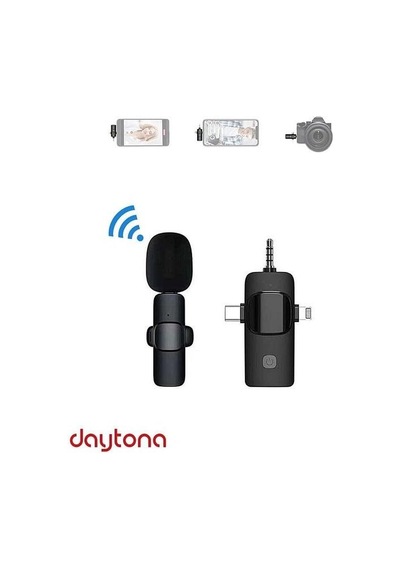 Daytona K9-c1 Wireless 3ın1 Kablosuz Type-c - Lightning 3,5mm Jak - Tekli Kablosuz Yaka Mikrofonu