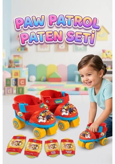 Paw Patrol Paten Seti - Ayarlanabilir 4 Tekerlekli Paten Ve Koruyucu Ekipman 22-29 Numara