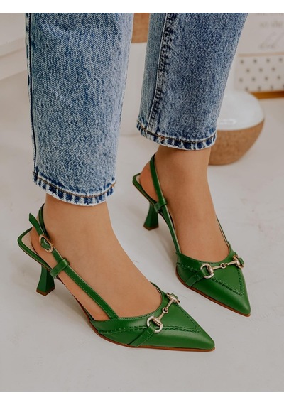 Ervanın Butiği Yeşil Deri Moss Toka Detay Kadın Stiletto-3651