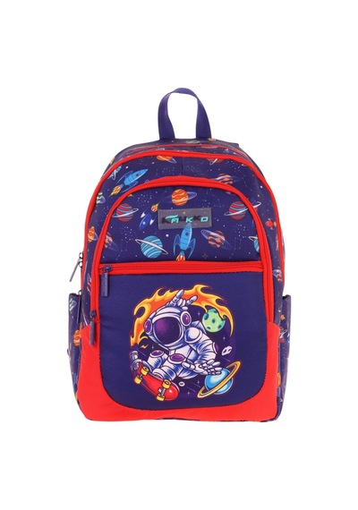 Kauıkko Kids Lacivert Kırmızı Astronot Baskılı Erkek Çocuk Okul Çantası - L5267 - Dört Gözlü Lacivert - Kırmızı