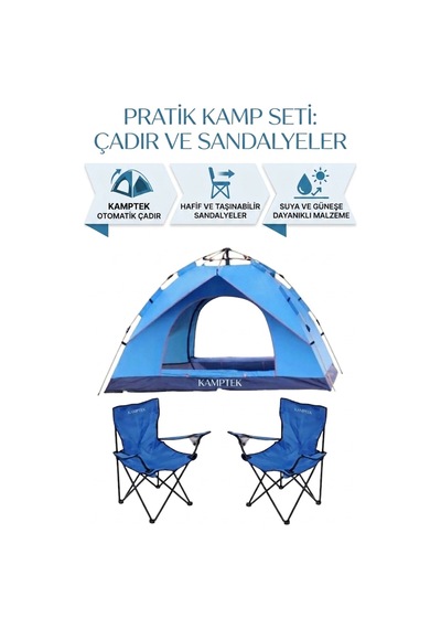 Kamptek 4 Kişilik Otomatik Kurulum Çift Katmanlı Kamp Doğa Deprem Plaj Çadırı 200 200 140cm Ve 2'li Kamp Sandalyesi Seti - Yeşil - Mavi Mavi Kamptek 4 Kişilik Otomatik Kurulum Çift Katmanlı Kamp Doğa Deprem Plaj Çadırı 200 200 140cm Ve 2'li Kamp Sandalyesi Seti - Yeşil - Mavi Mavi